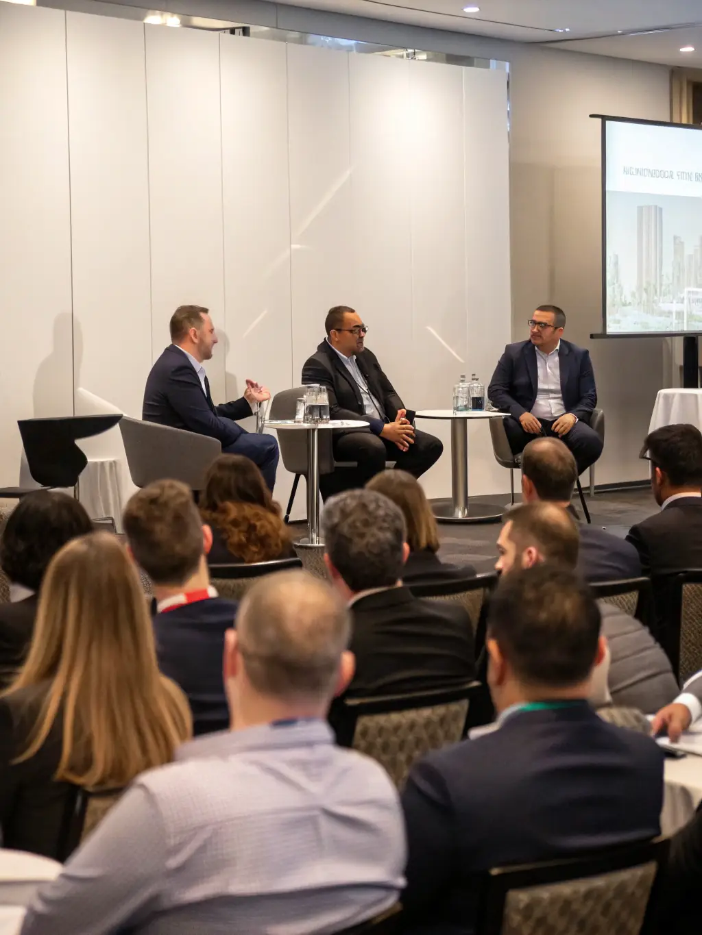 A photograph of a panel discussion, with experts debating and sharing their perspectives on current tech trends and challenges.